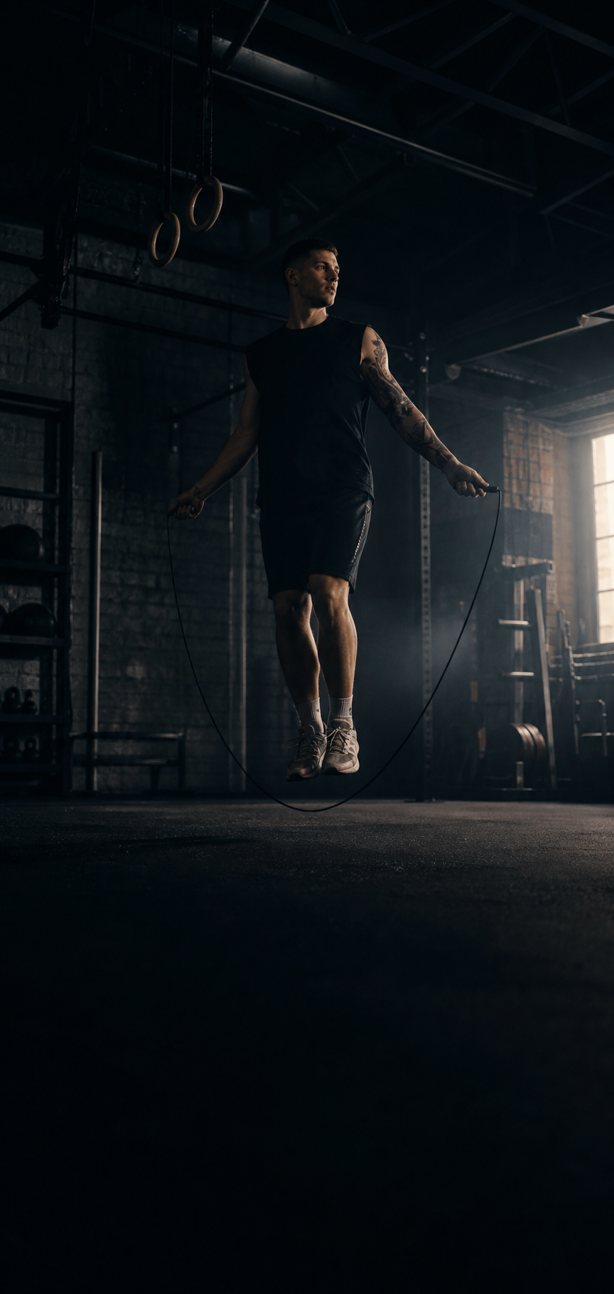 Athlete training with a jump rope in a gym